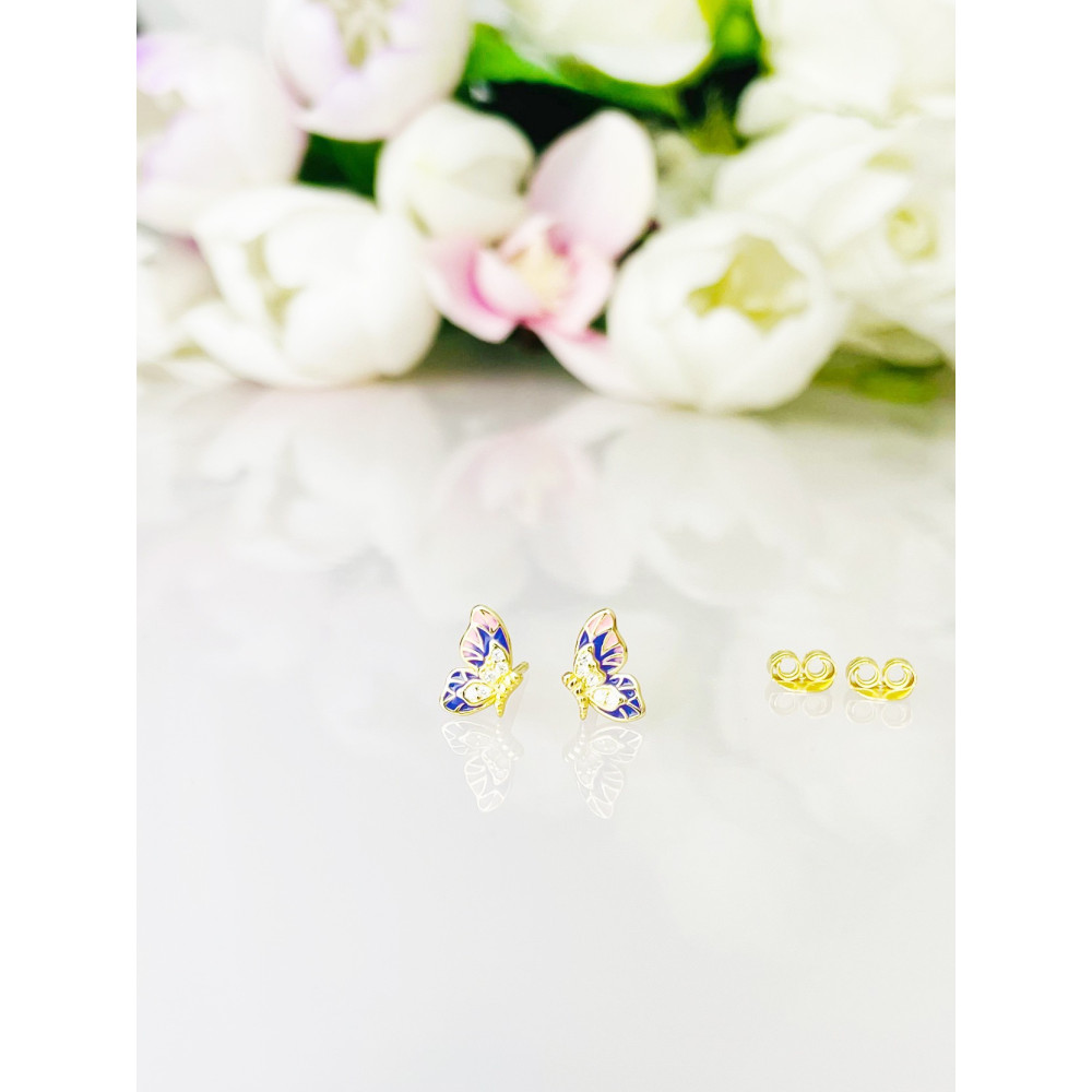 Srebrne kolczyki pozłacane motylki kolorowe