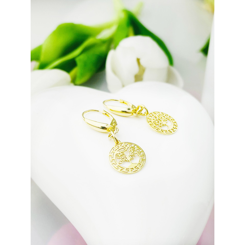 Srebrne kolczyki pozłacane wiszące drzewo życia