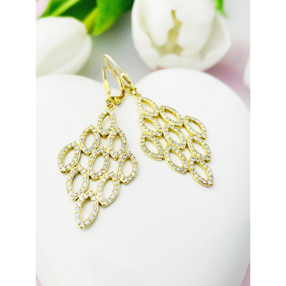 Srebrne kolczyki pozłacane wiszące romby z cyrkoniami