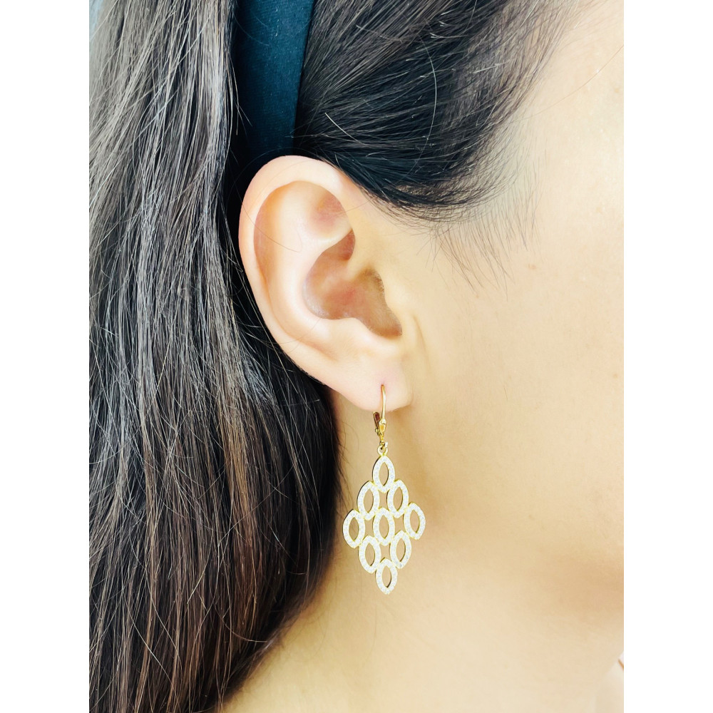 Srebrne kolczyki pozłacane wiszące romby z cyrkoniami