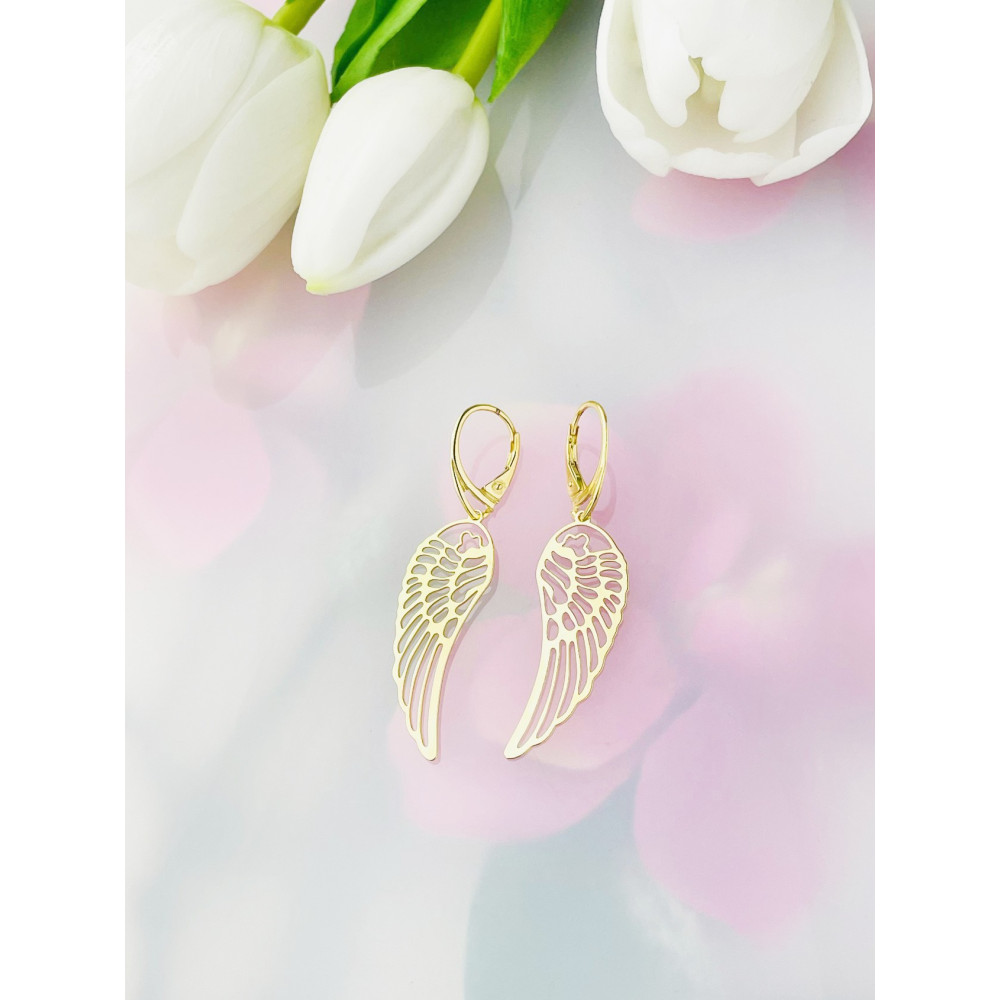 Srebrne kolczyki pozłacane wiszące skrzydła ażurowe