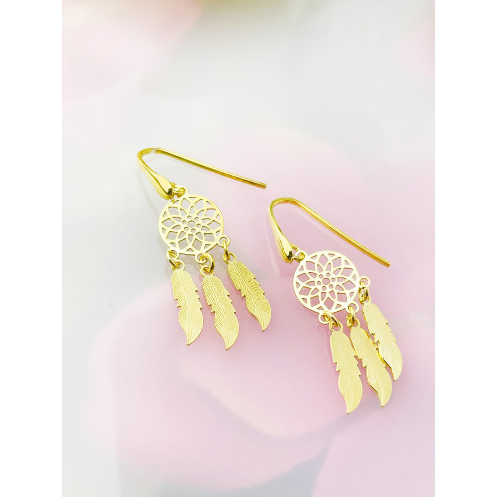 Srebrne kolczyki pozłacane wiszące łapacz snów