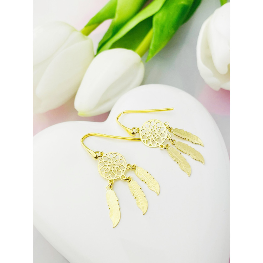 Traumfänger 925 Silberne vergoldet Ohrringe