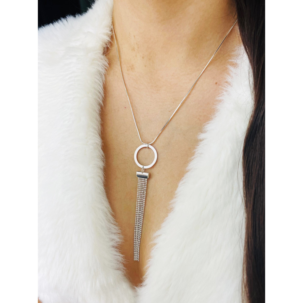 Srebrny naszyjnik okrąg z łańcuszkami
