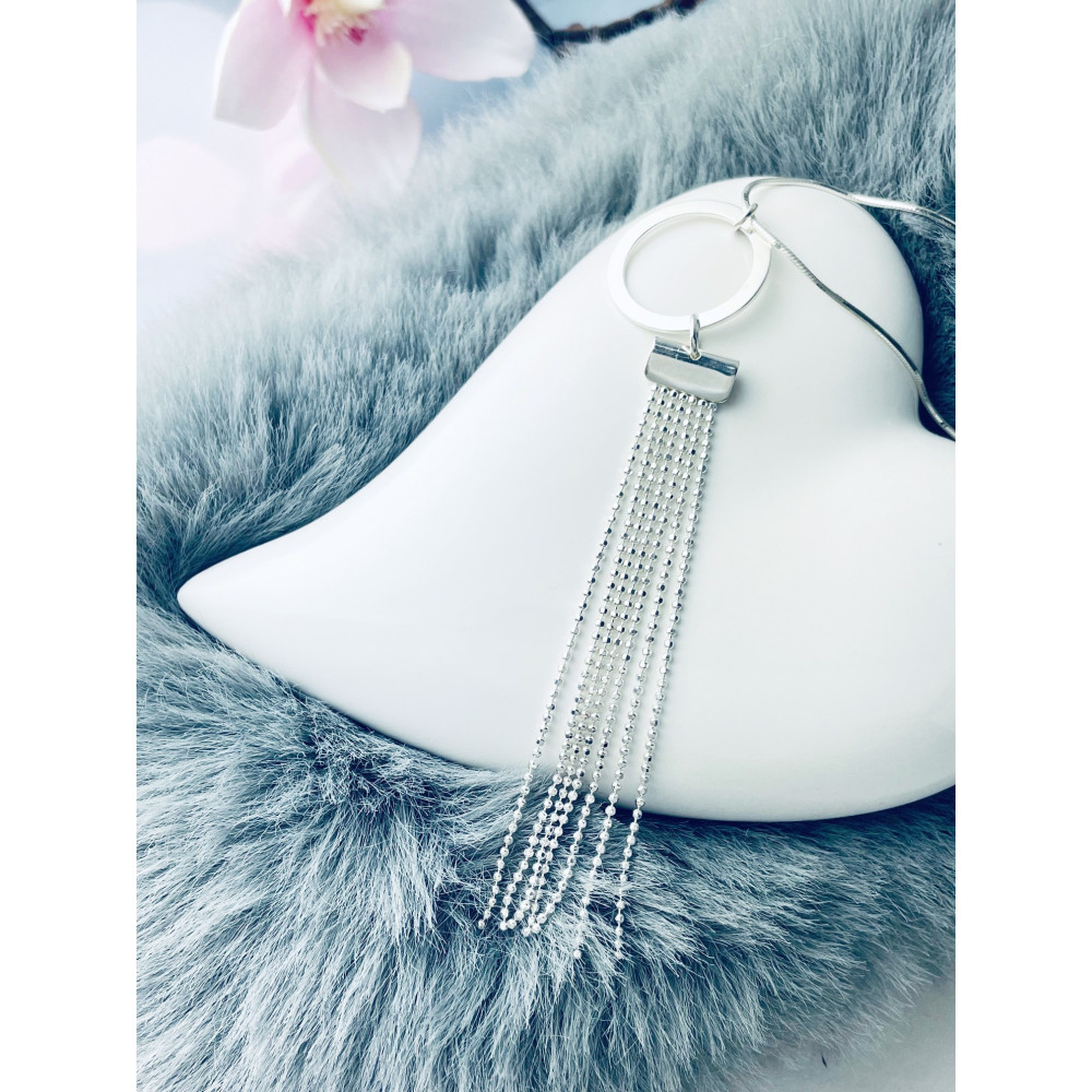 Srebrny naszyjnik okrąg z łańcuszkami