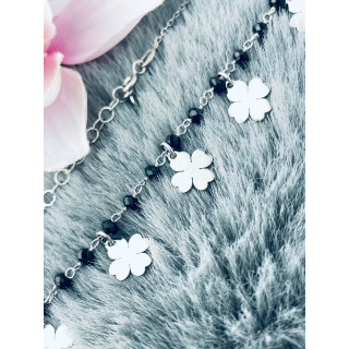 Kleeblatt 925 Silber Halskette Halsband mit Onyx Damen Kinder