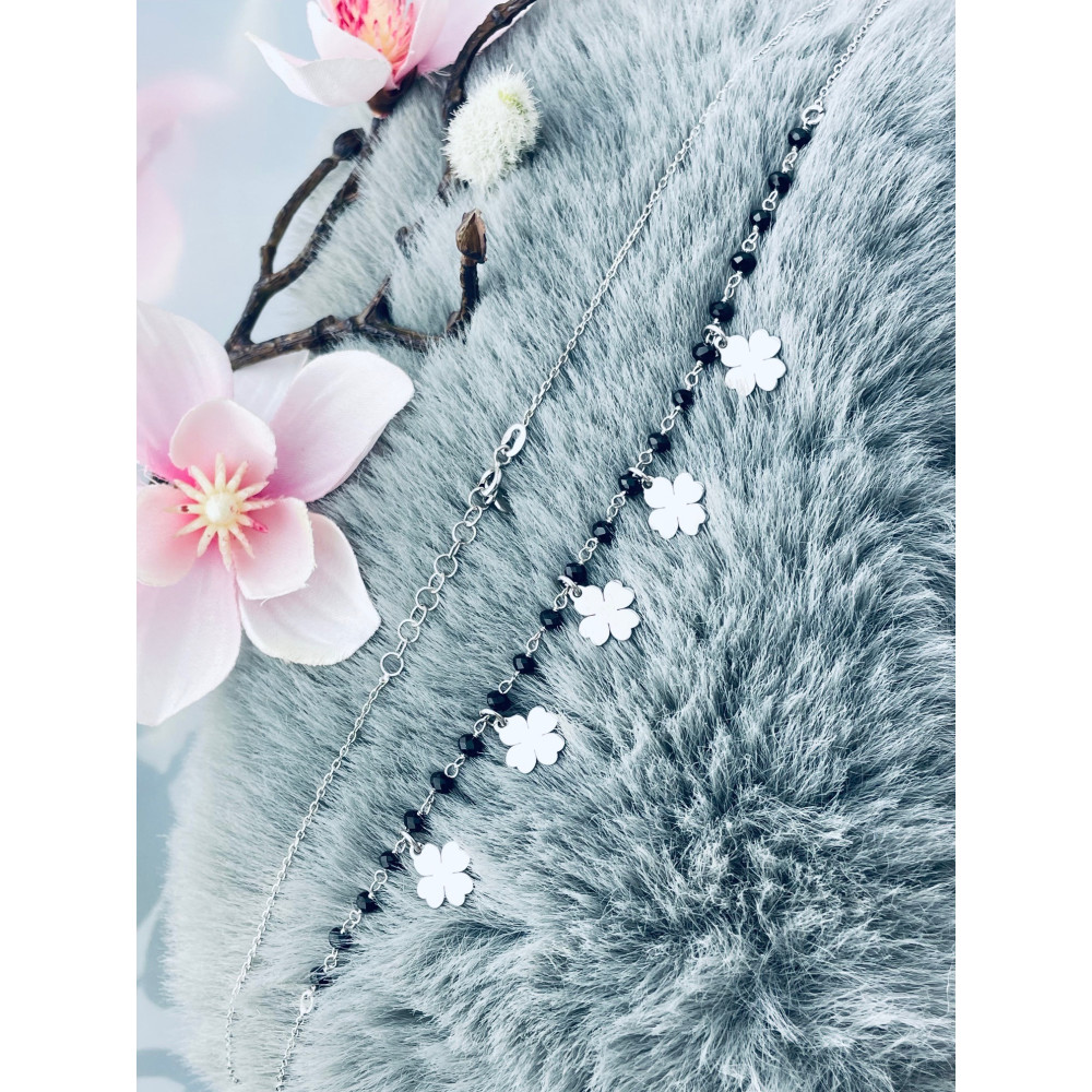 Kleeblatt 925 Silber Halskette Halsband mit Onyx Damen Kinder