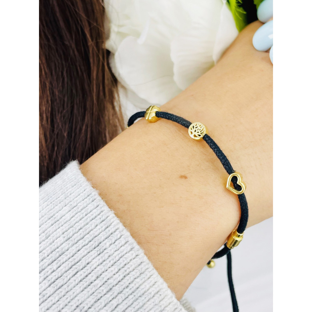 Kleeblatt Baum Herz 925 Silber vergoldet Armband mit Zirkonia