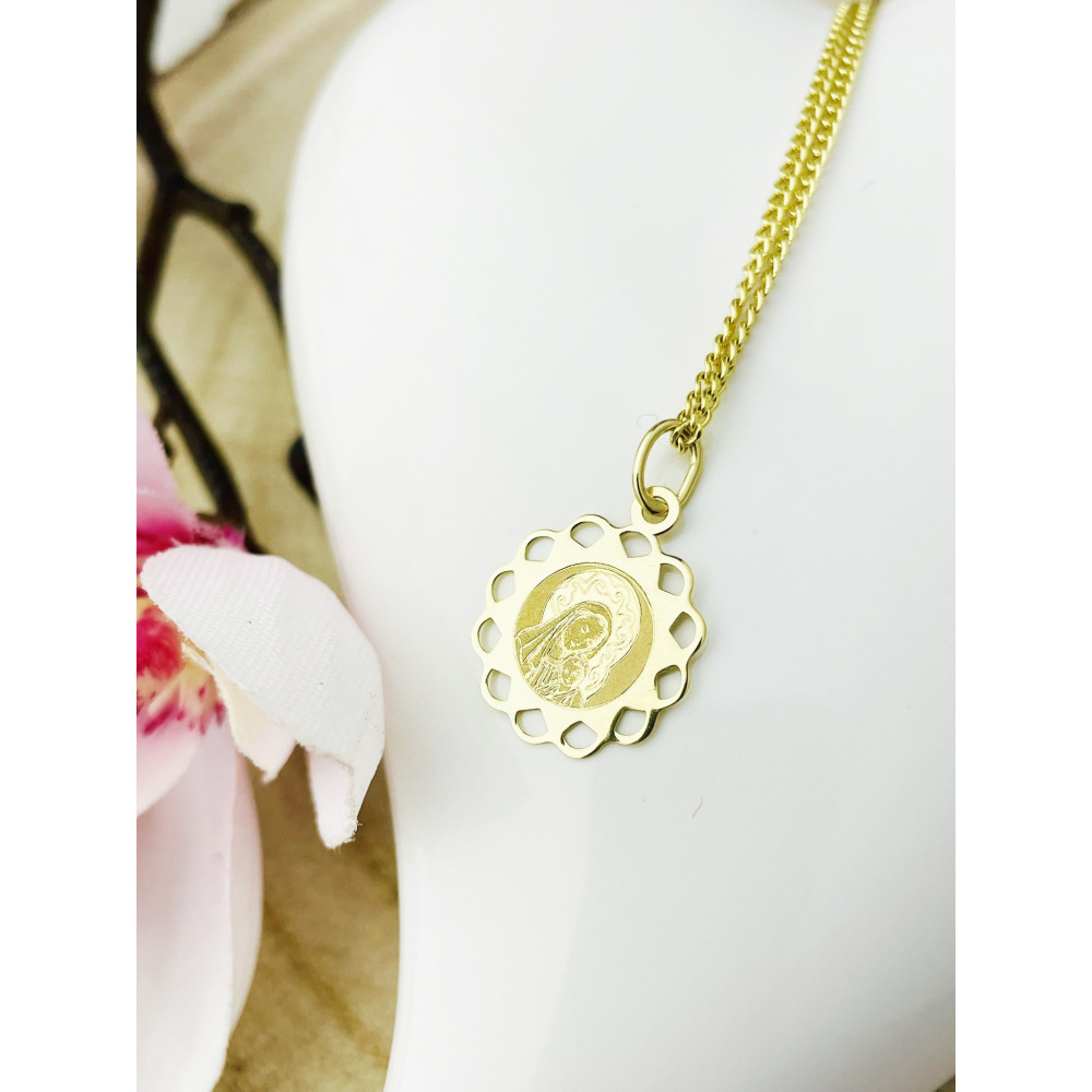 Złoty Medalik ozdobny Zawieszka Matka Boska z Dzieciątkiem Jezus