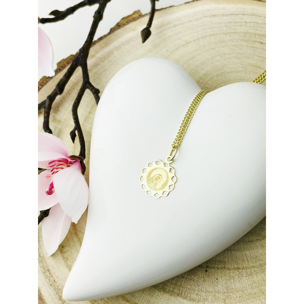 Złoty Medalik ozdobny Zawieszka Matka Boska z Dzieciątkiem Jezus