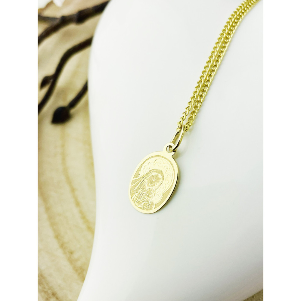 Złoty Medalik Zawieszka Matka Boska z Dzieciątkiem Jezus