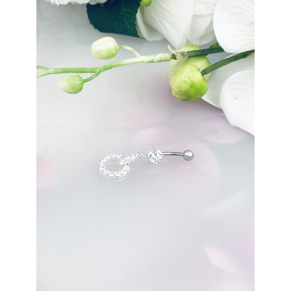 Srebrny kolczyk do pępka z cyrkoniami podkowa