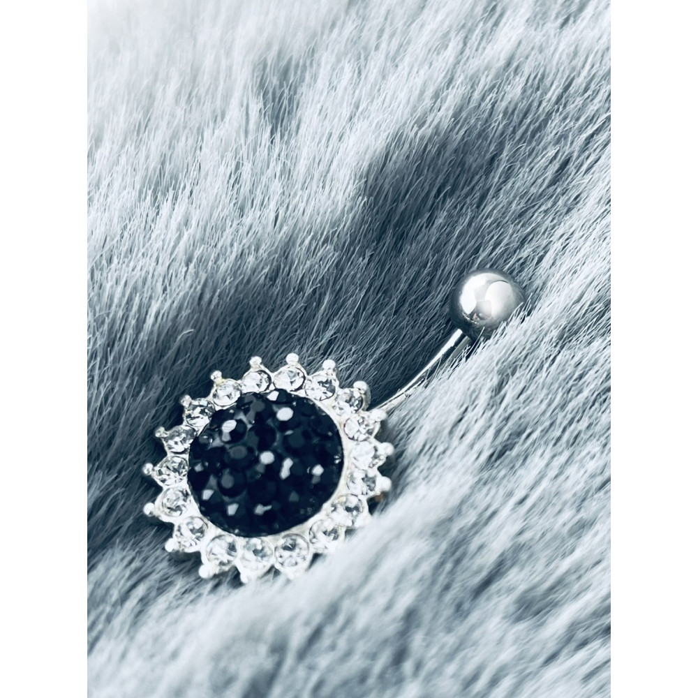 Blume Bauchnabelpiercing Silber 925 Piercingschmuck Banana mit Zirkonia mit Onyx