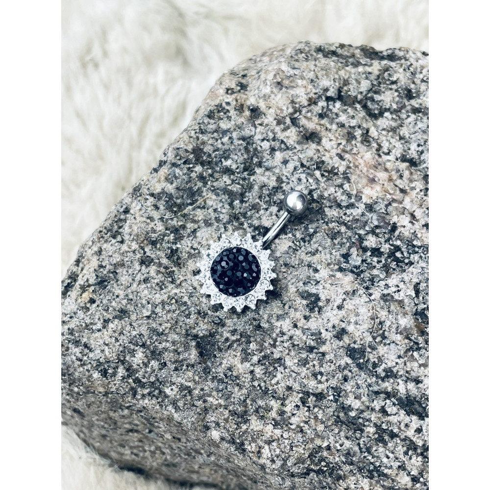 Blume Bauchnabelpiercing Silber 925 Piercingschmuck Banana mit Zirkonia mit Onyx