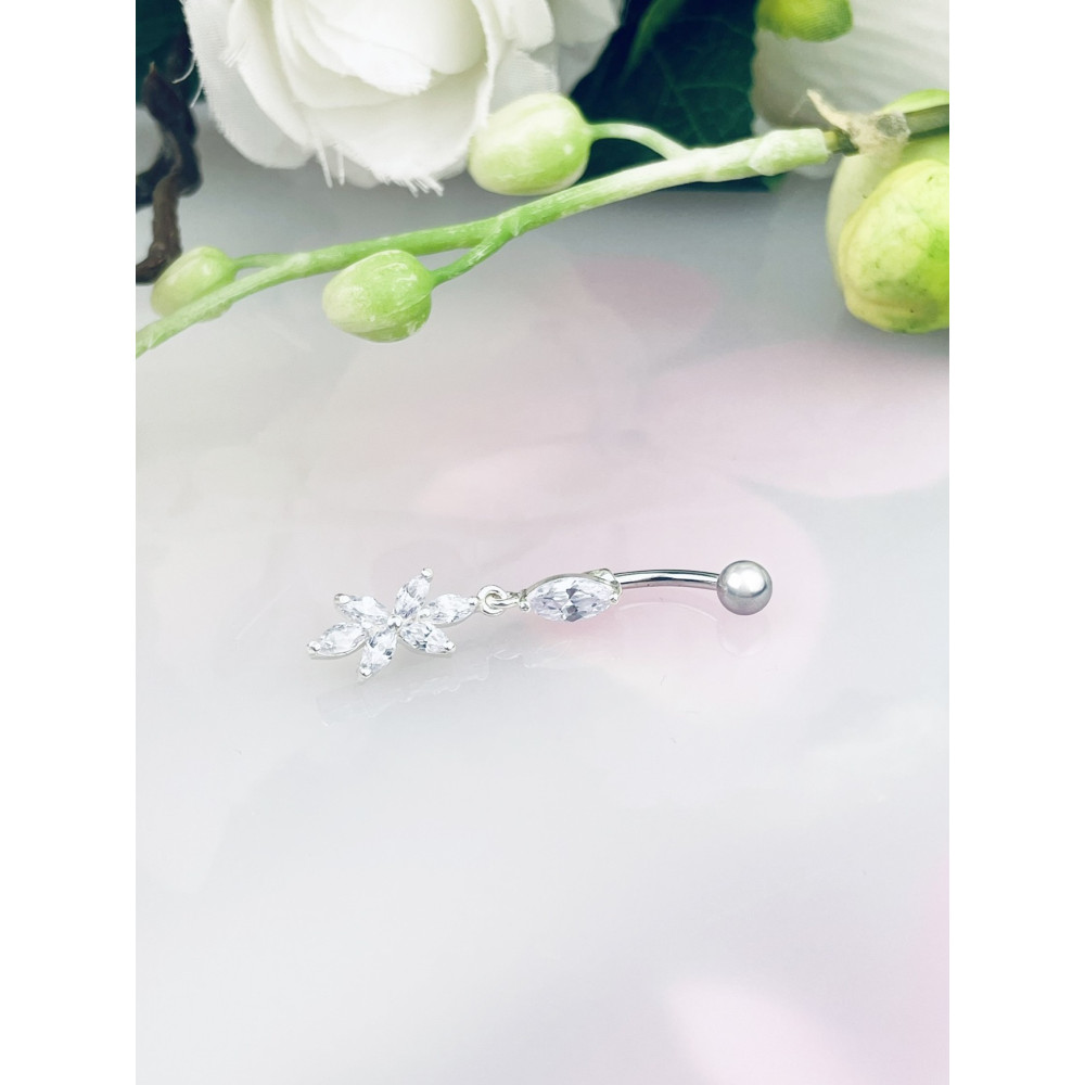 Blume Bauchnabelpiercing Silber 925 Piercingschmuck Banana mit Zirkonia
