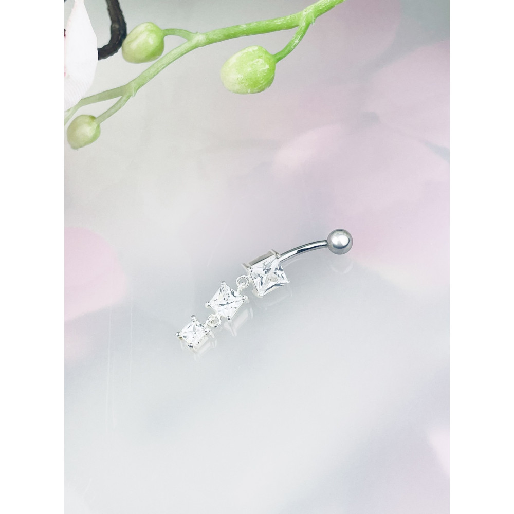 Quadrat Bauchnabelpiercing Silber 925 Piercingschmuck Banana mit Zirkonia