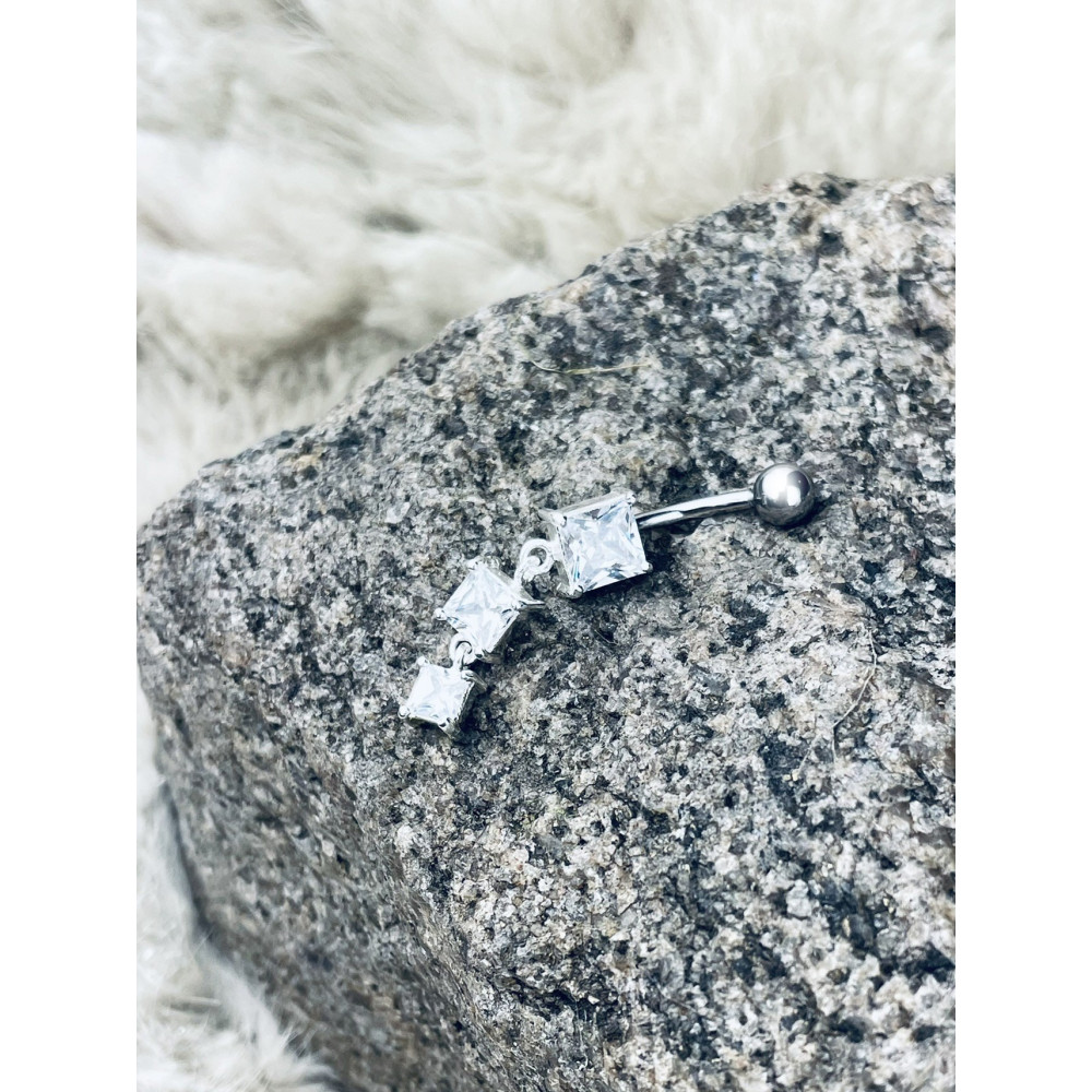 Quadrat Bauchnabelpiercing Silber 925 Piercingschmuck Banana mit Zirkonia