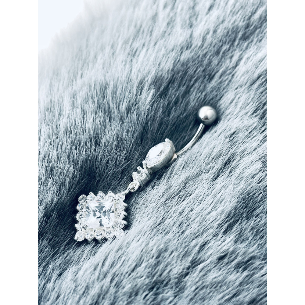 Quadrat Bauchnabelpiercing Silber 925 Piercingschmuck Banana mit Zirkonia