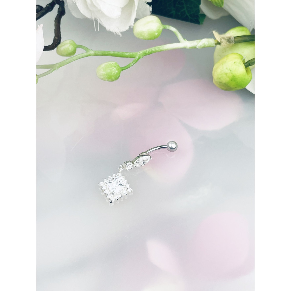 Quadrat Bauchnabelpiercing Silber 925 Piercingschmuck Banana mit Zirkonia