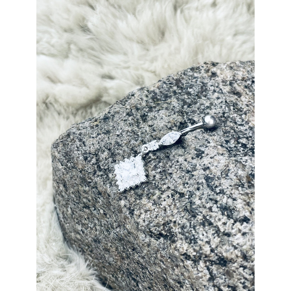 Quadrat Bauchnabelpiercing Silber 925 Piercingschmuck Banana mit Zirkonia