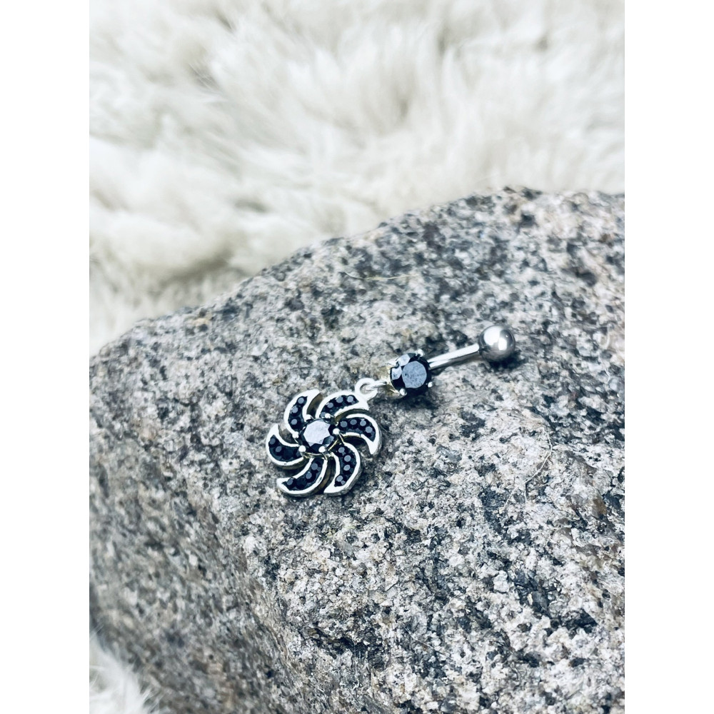 Blume Bauchnabelpiercing Silber 925 Piercingschmuck Banana mit Onyx