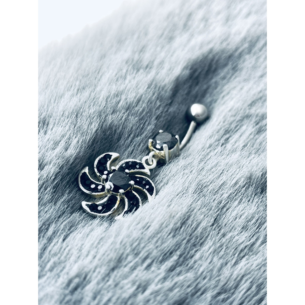 Blume Bauchnabelpiercing Silber 925 Piercingschmuck Banana mit Onyx