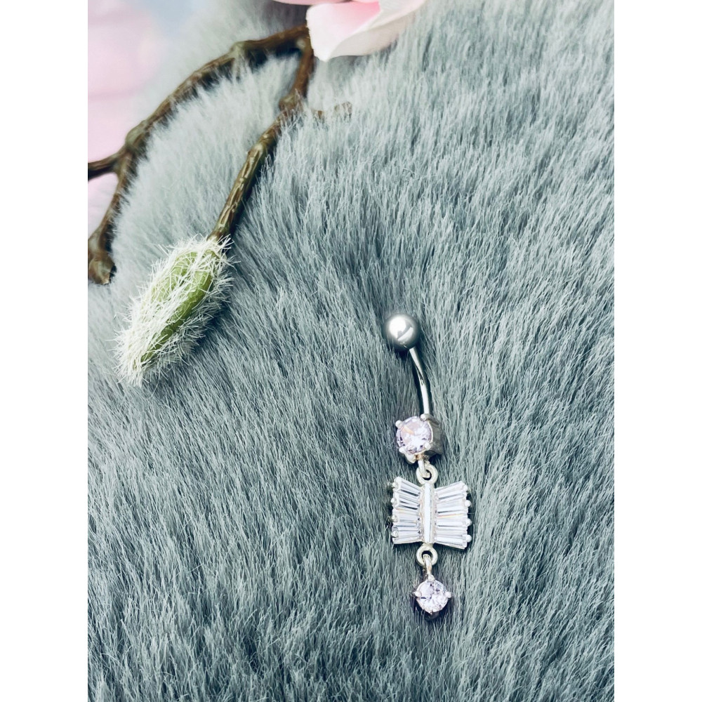 copy of Srebrny kolczyk do pępka z cyrkoniami łezka kropla