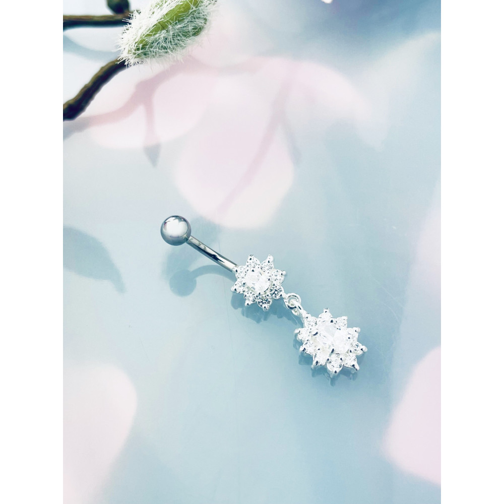 copy of Srebrny kolczyk do pępka z cyrkoniami łezka kropla