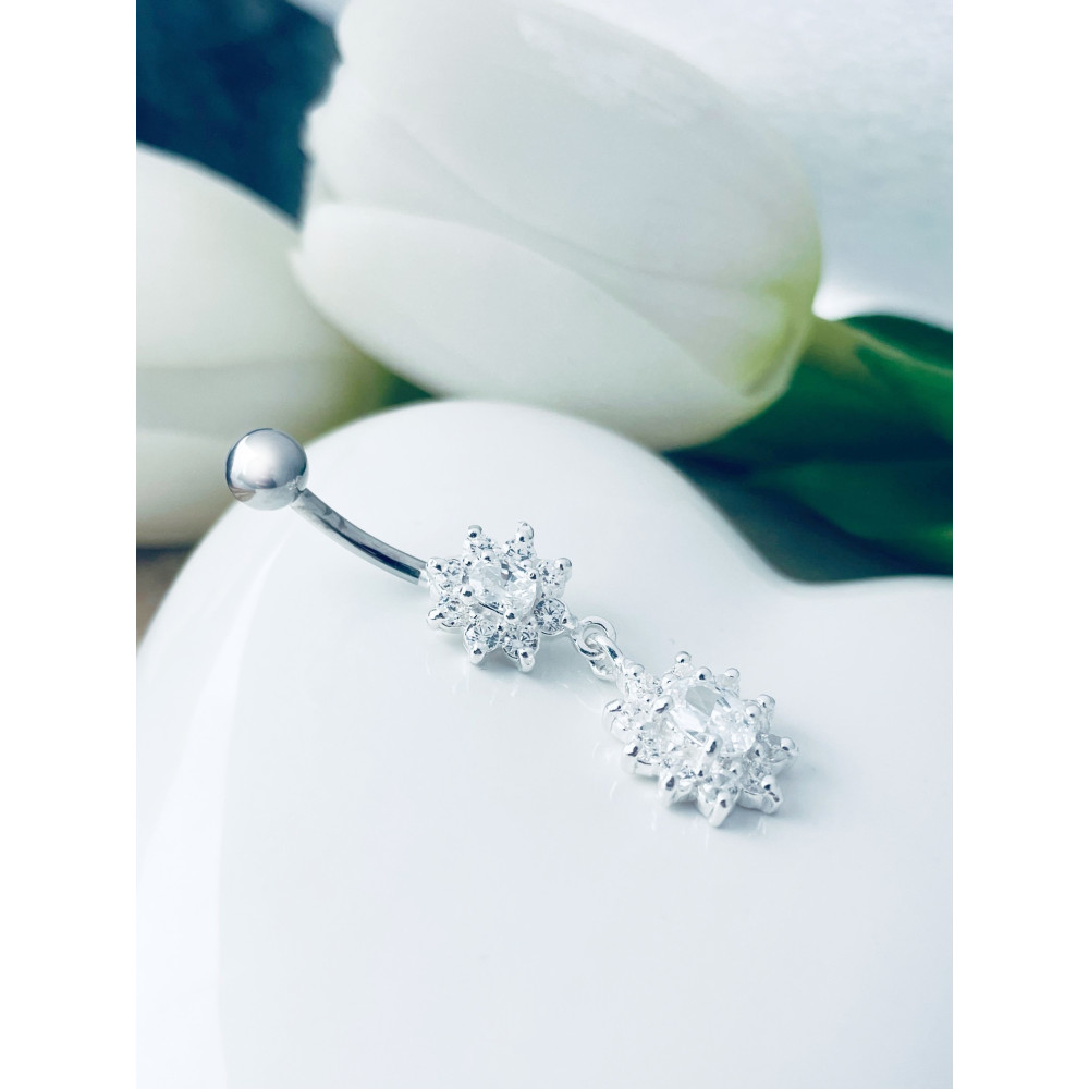 Blume Bauchnabelpiercing Silber 925 Piercingschmuck Banana mit Zirkonia