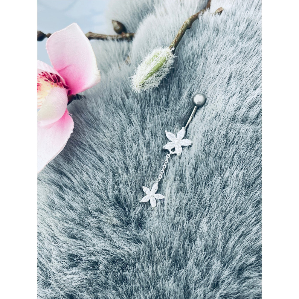 Blume Bauchnabelpiercing Silber 925 Piercingschmuck Banana mit Zirkonia