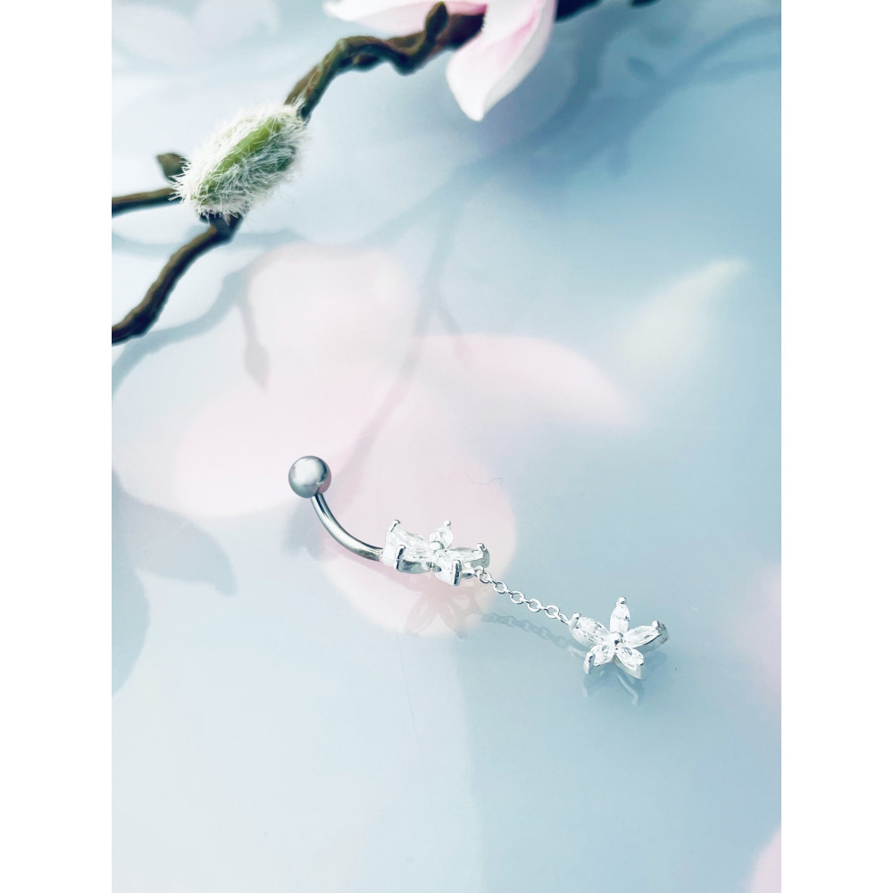 Blume Bauchnabelpiercing Silber 925 Piercingschmuck Banana mit Zirkonia