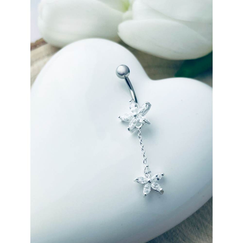 Blume Bauchnabelpiercing Silber 925 Piercingschmuck Banana mit Zirkonia