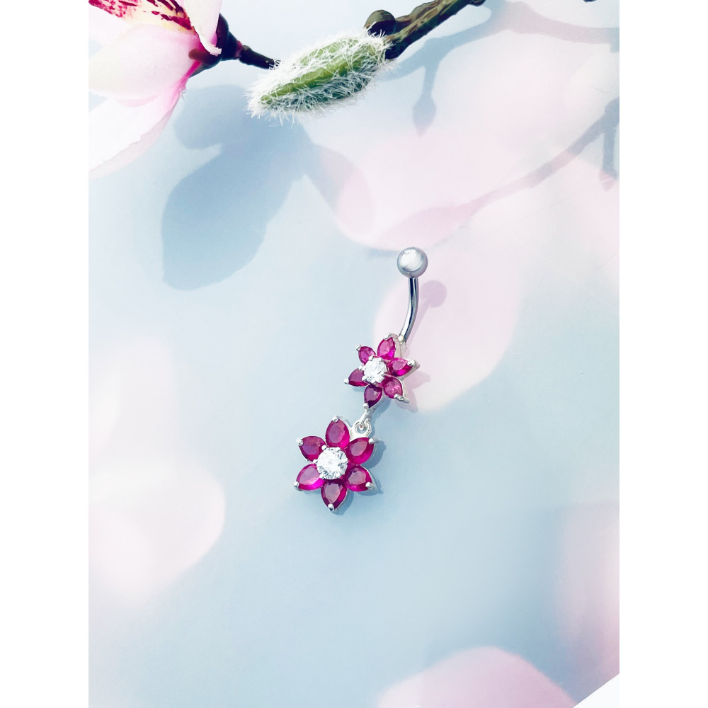 Blume Bauchnabelpiercing Silber 925 Piercingschmuck Banana mit Zirkonia