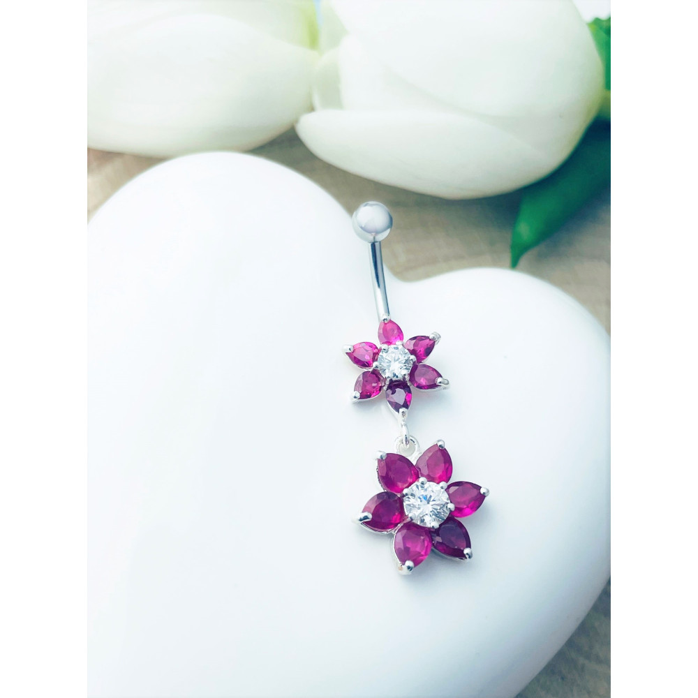 Blume Bauchnabelpiercing Silber 925 Piercingschmuck Banana mit Zirkonia