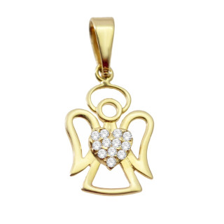 Złoty wisiorek zawieszka anioł z cyrkoniami