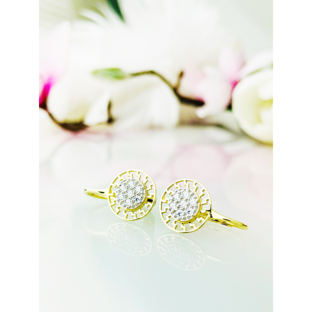 griechisches Muster Ohrringe mit Zirkonia Ohrhänger Ohrstecker Ohrschmuck 585er 14KT Gelbgold