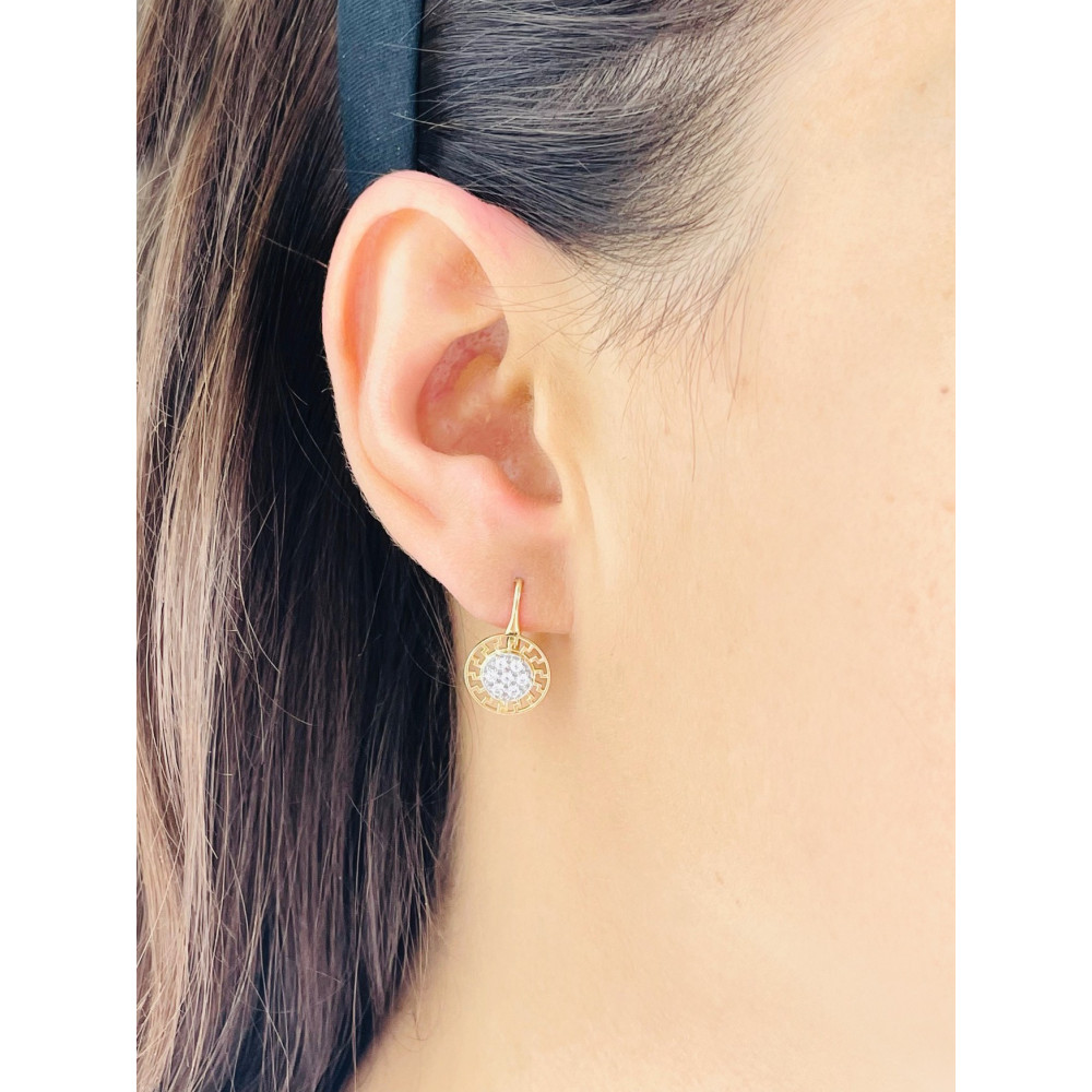 griechisches Muster Ohrringe mit Zirkonia Ohrhänger Ohrstecker Ohrschmuck 585er 14KT Gelbgold