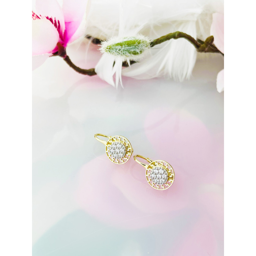 griechisches Muster Ohrringe mit Zirkonia Ohrhänger Ohrstecker Ohrschmuck 585er 14KT Gelbgold