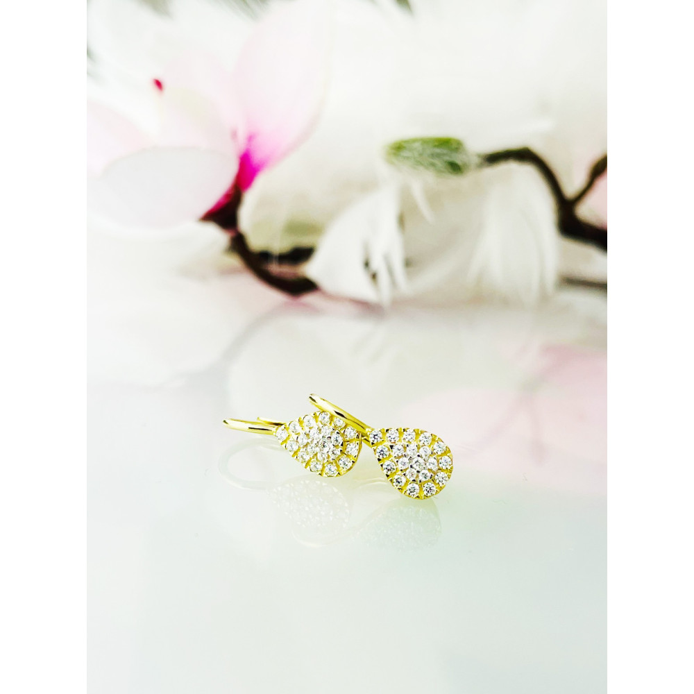 Tropfen Gold Ohrringe mit Zirkonia Ohrhänger Ohrstecker Ohrschmuck Paar Gelbgold