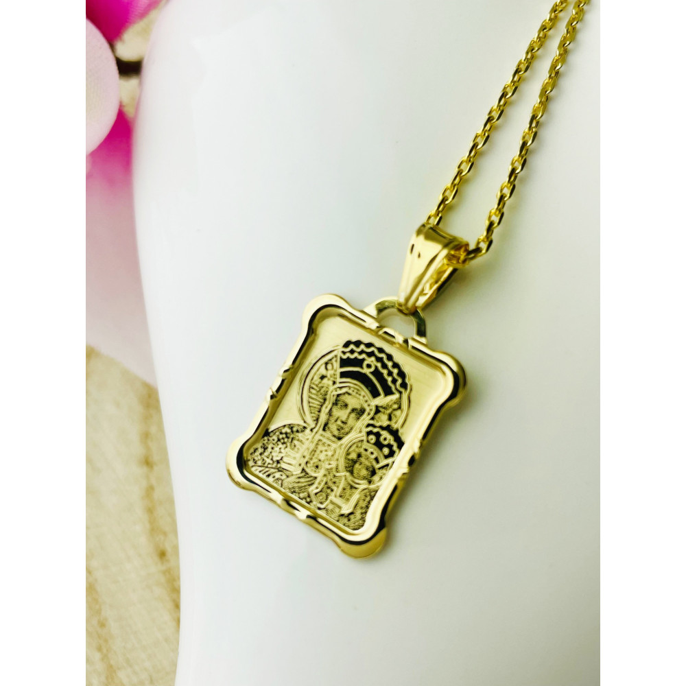 Złoty Medalik Zawieszka Matka Boska Częstochowska wzór laserowy