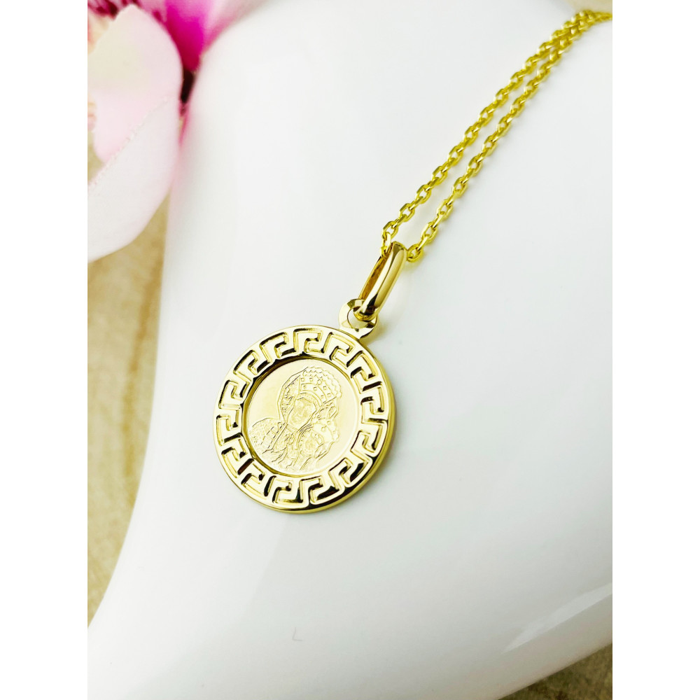 Złoty Medalik Zawieszka Matka Boska Częstochowska wzór laserowy