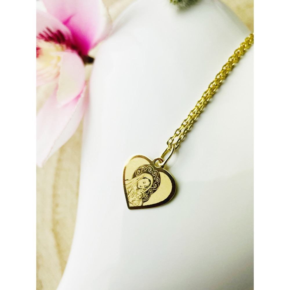 Złoty Medalik Zawieszka Matka Boska z Dzieciątkiem