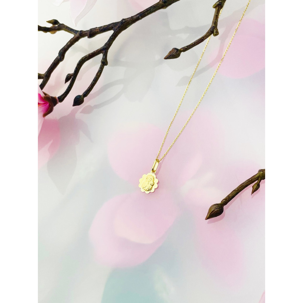 Złoty Medalik Zawieszka Matka Boska z Dzieciątkiem Jezus