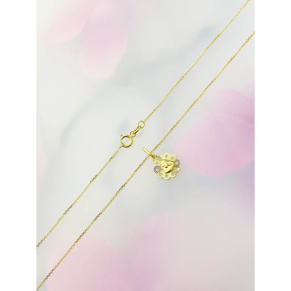 Złoty komplet łańcuszek ankier zawieszka Medalik Matka Boska z Dzieciątkiem Jezus