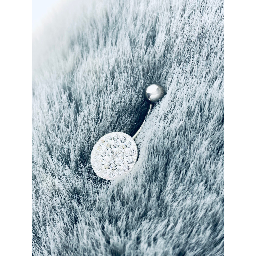 Srebrny kolczyk do pępka z cyrkoniami kółko