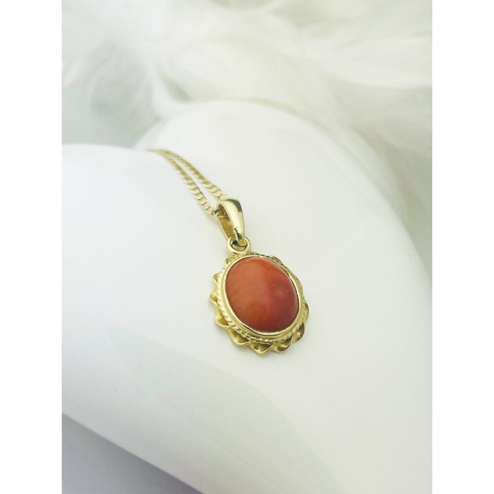 Złoty wisiorek zawieszka owalna koral vintage