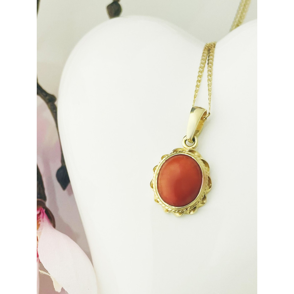 Złoty wisiorek zawieszka owalna koral vintage