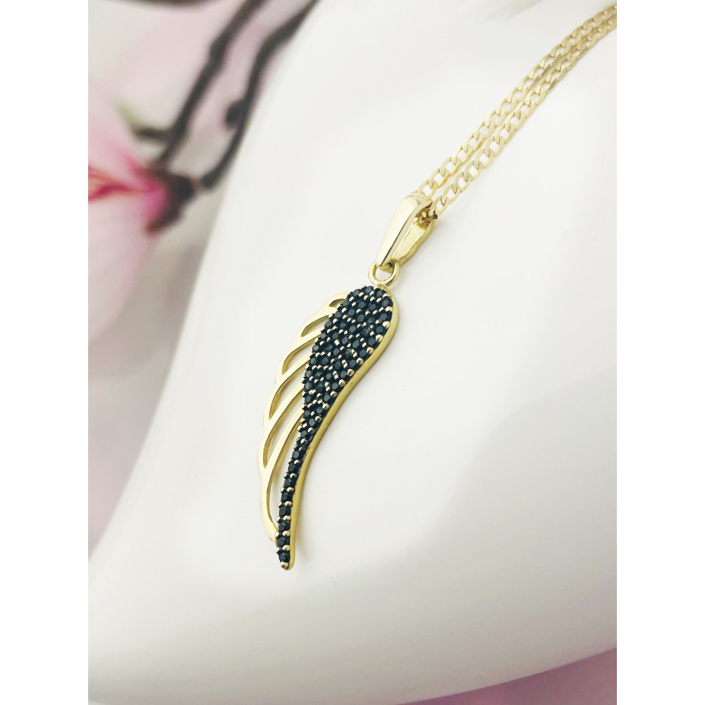 Flügel Anhänger Kettenanhänger Gelbgold Goldanhänger 585er 14KT mit Onyx