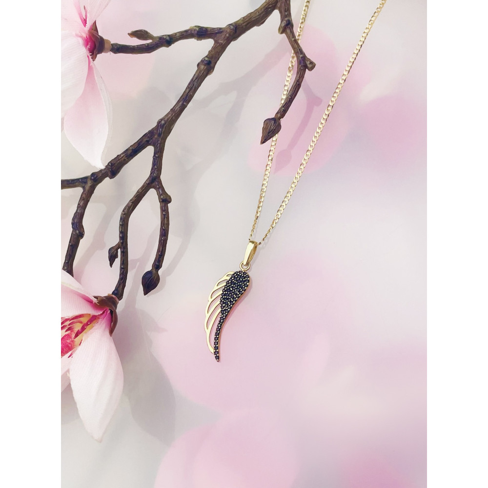 Flügel Anhänger Kettenanhänger Gelbgold Goldanhänger 585er 14KT mit Onyx