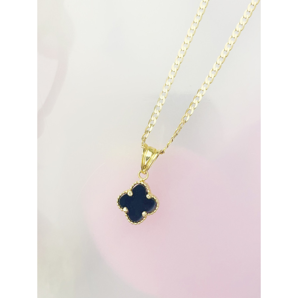 Kleeblatt Anhänger Kettenanhänger Gelbgold Goldanhänger 585er 14KT mit Onyx